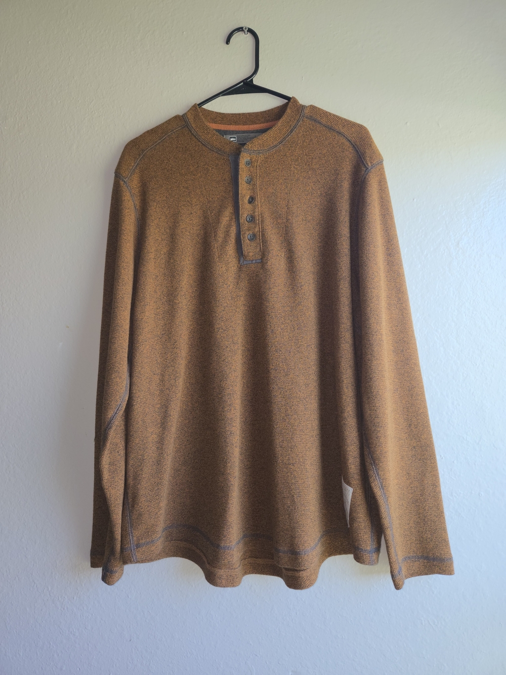 REI Men's Brown Heathered Henley Shirt Long Sleeve Pullover Comfortable Size XL